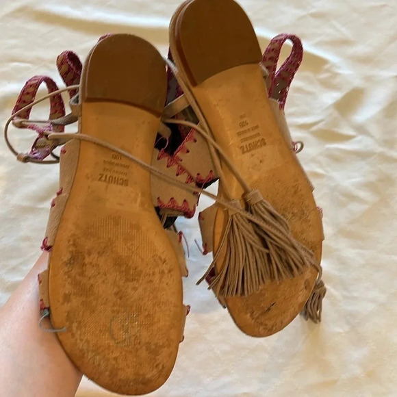 Schutz Willow‎ Light Wood Nude Gladiator Sandals Stitched Tie Up size 10 EUC - Picture 4 of 5